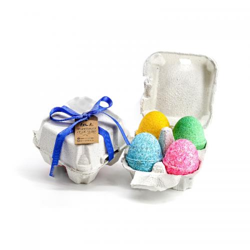 COFFRET CADEAU POUR TOUTES LES OCCASIONS, PARFAIT POUR PÂQUES : LOT DE 4 BOMBES DE BAIN EN FORME D'ŒUF