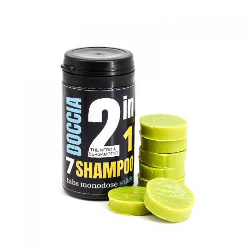 TABS DOCCIA SHAMPOO SOLIDO MONODOSE AL THE NERO E BERGAMOTTO - 7 PEZZI