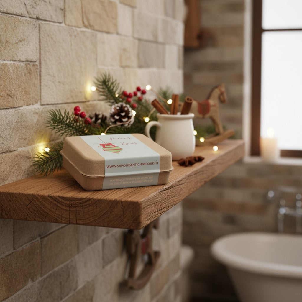 COFFRET CADEAU DE NOËL : SHAMPOOING SOLIDE AU THÉ NOIR ET À LA BERGAMOTE + SAVON ARTISANAL ORANGE ET CANNELLE