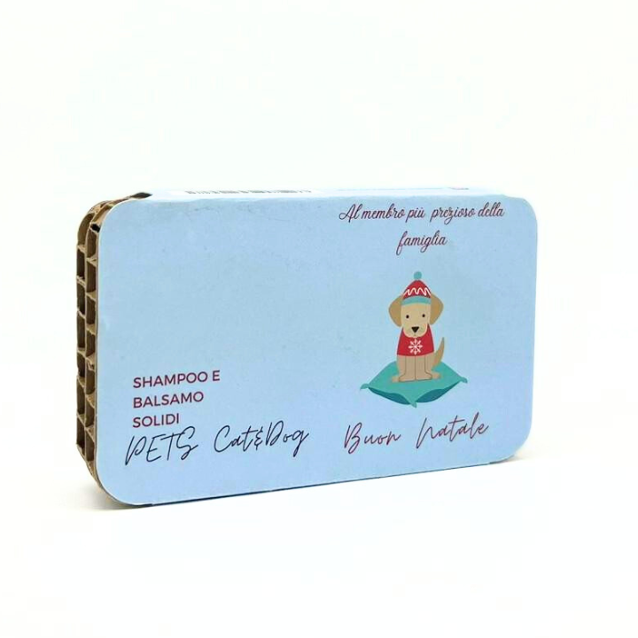 FORFAIT NOËL POUR ANIMAUX : SHAMPOING SOLIDE POUR CHAT ET CHIEN À LA ROSE ROUGE + APRÈS-SHAMPOING SOLIDE POUR CHAT ET CHIEN AU PIN SYLVICULAIRE