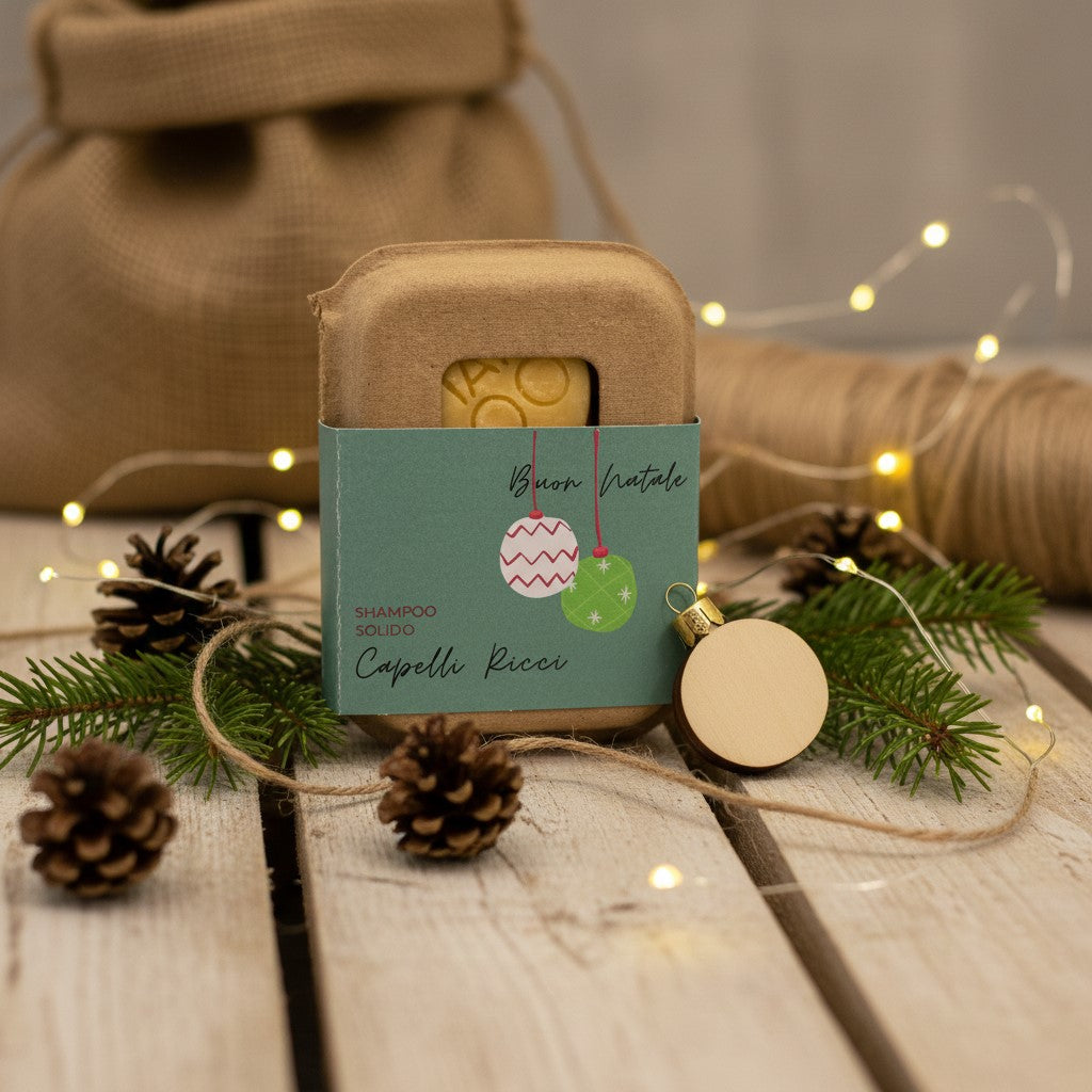 Shampoing solide de Noël pour cheveux bouclés ou poreux à la noix de coco et à la macadamia