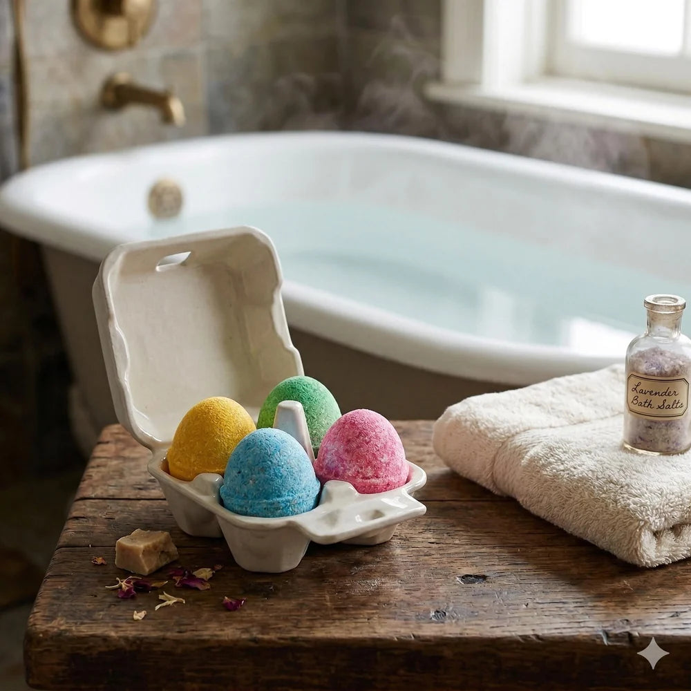 GIFT PACK OF 4 EGG BATH BOMBS FOR CHRISTMAS AND EPIPHANY
