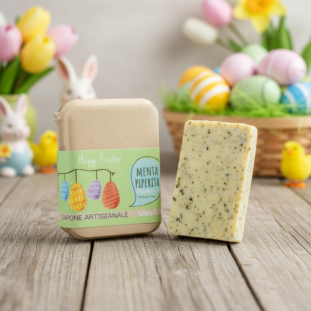 IDEA REGALO PASQUA SAPONE MENTA PIPERITA IN CARTONE RICICLATO
