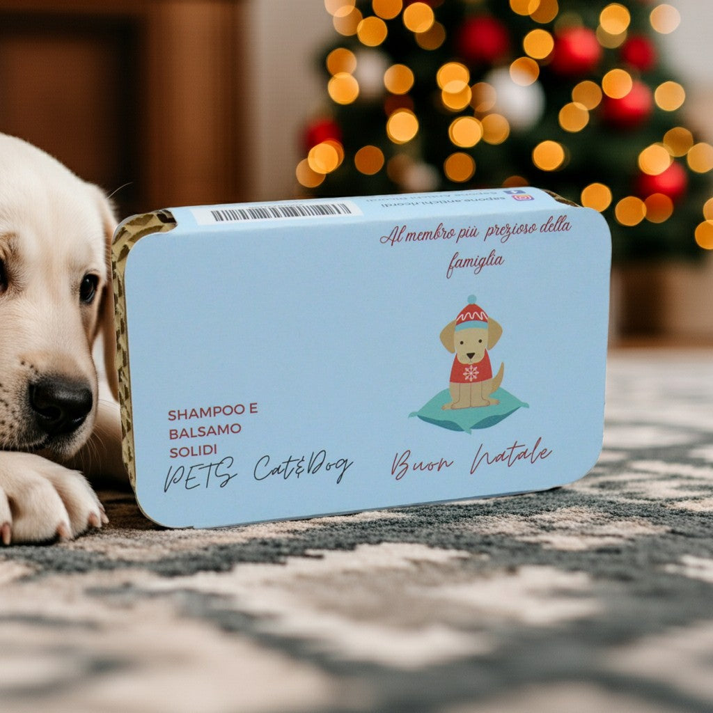 FORFAIT NOËL POUR ANIMAUX : SHAMPOING SOLIDE POUR CHAT ET CHIEN À LA ROSE ROUGE + APRÈS-SHAMPOING SOLIDE POUR CHAT ET CHIEN AU PIN SYLVICULAIRE