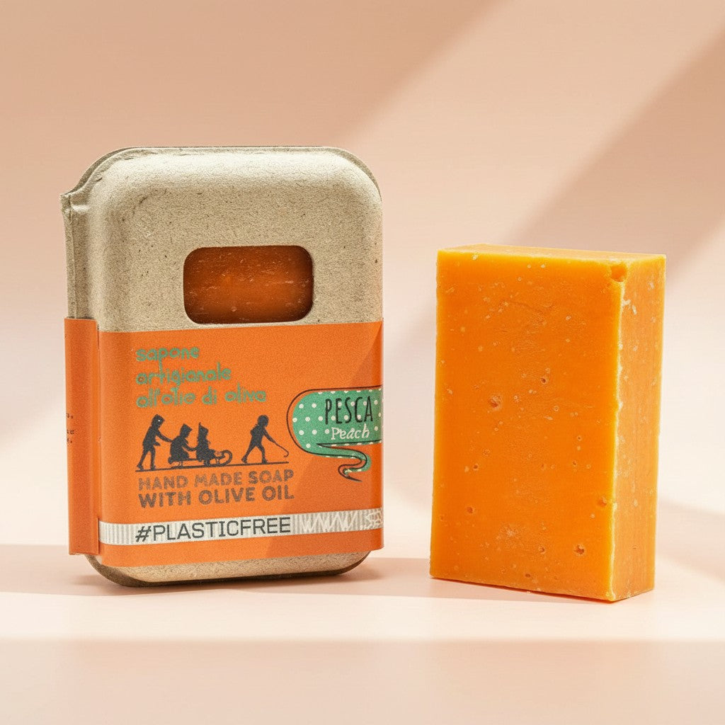 Emballage de savon à la pêche fabriqué à partir de carton recyclé