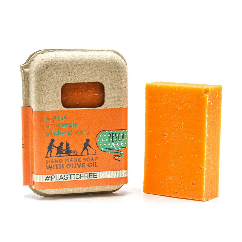 Peach soap packaging in recycled cardboard