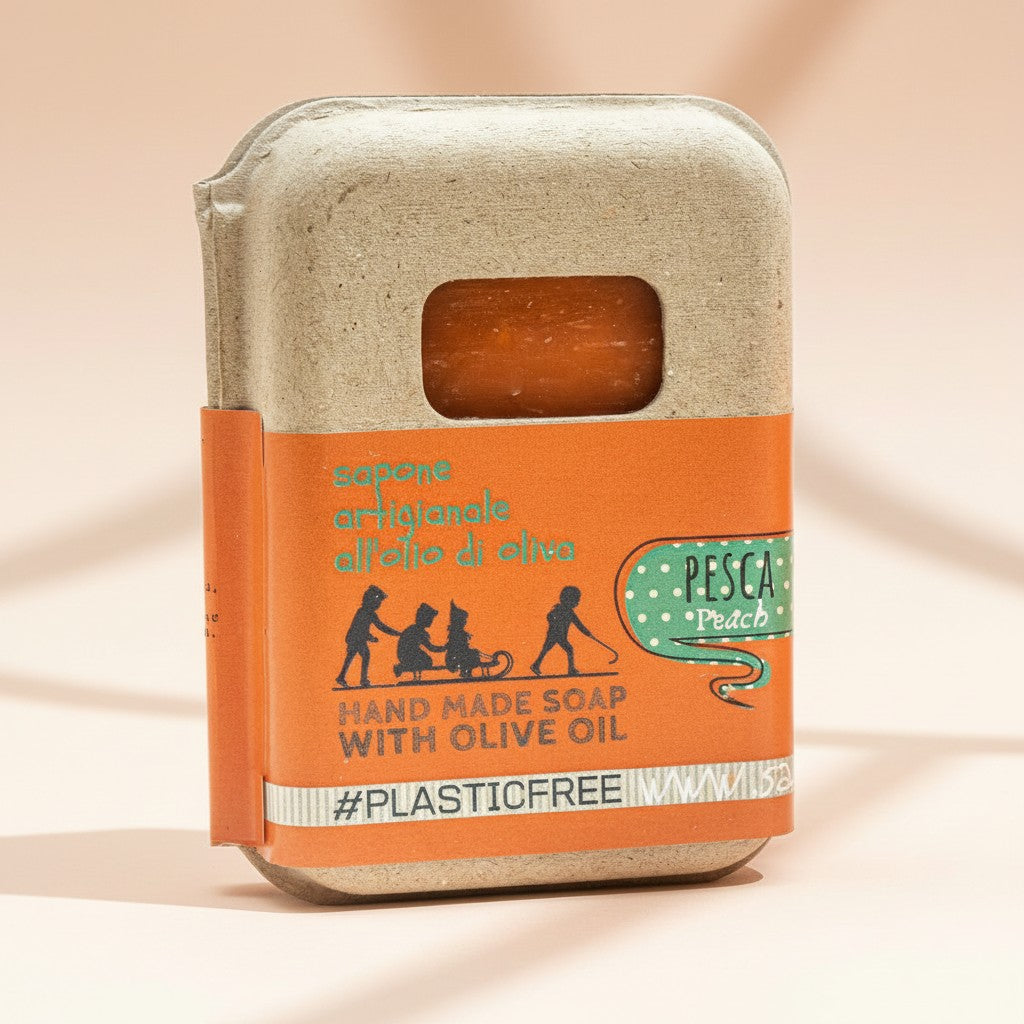 Emballage de savon à la pêche fabriqué à partir de carton recyclé