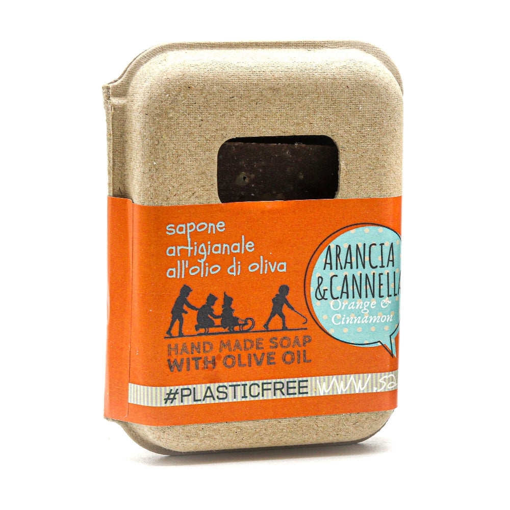 EMBALLAGE DE SAVON ORANGE ET CANNELLE EN CARTON RECYCLÉ