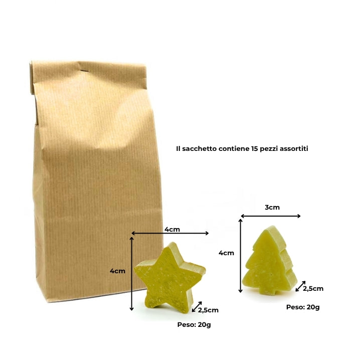 15 BLACK TEA AND BERGAMOT SOAPS – SMALL PINE AND STAR SHAPES