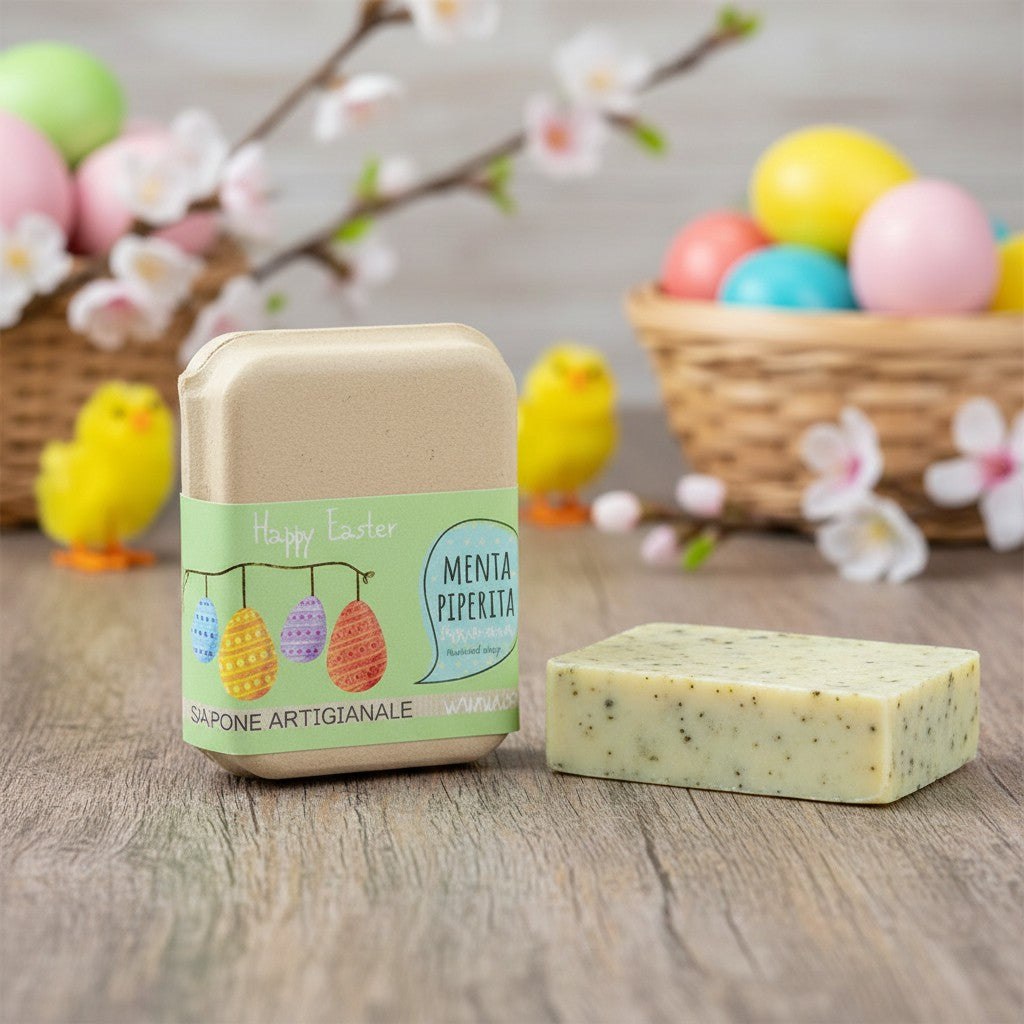 IDEA REGALO PASQUA SAPONE MENTA PIPERITA IN CARTONE RICICLATO