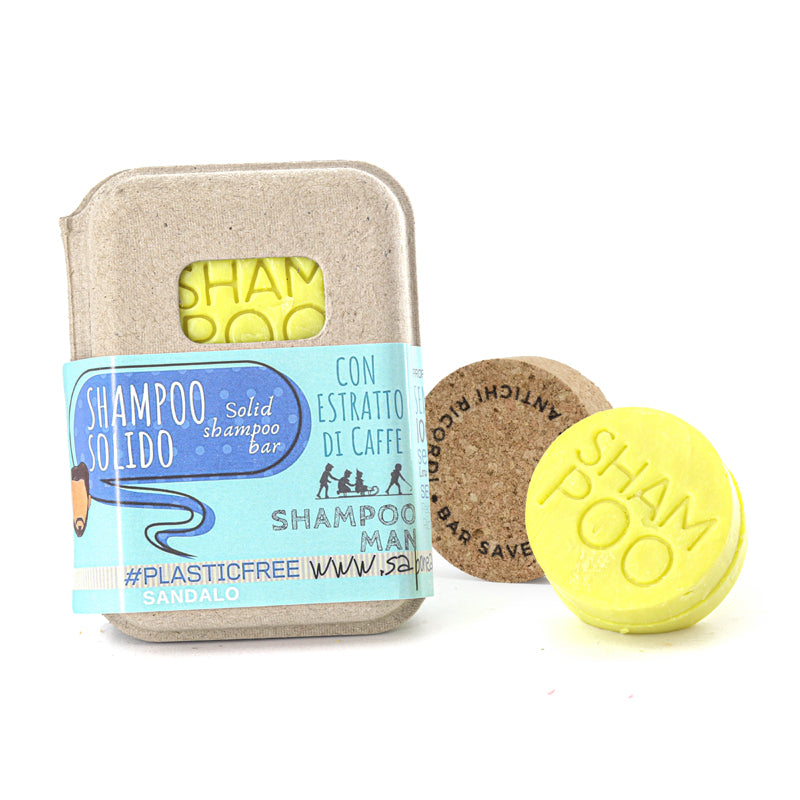 Shampoing solide au bois de santal pour hommes avec bouchon en liège