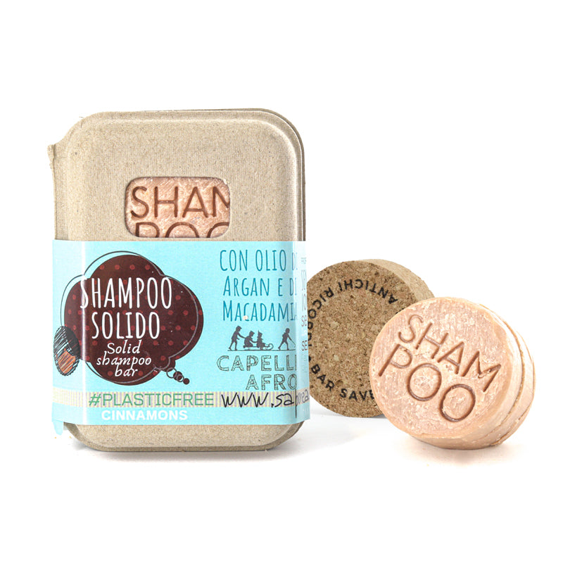 SOLID SHAMPOO FOR AFRO OR POROUS CURLY HAIR WITH CINNAMON WITH CORK BAR SAVER