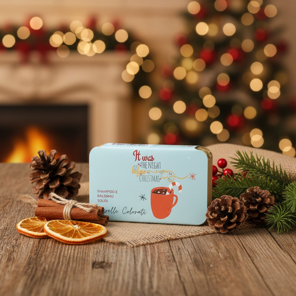 COFFRET DE NOËL SHAMPOING SOLIDE POUR CHEVEUX COLORÉS + APRÈS-SHAMPOING SOLIDE POUR CHEVEUX COLORÉS