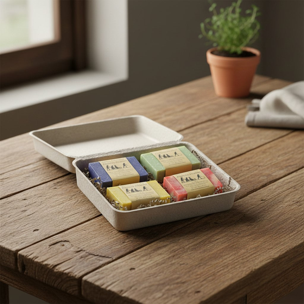 CONFEZIONE REGALO SAN VALENTINO: 4 SAPONETTE DI SAPONE ARTIGIANALE CON INTERNO DI PAGLIETTA - 100gr cad