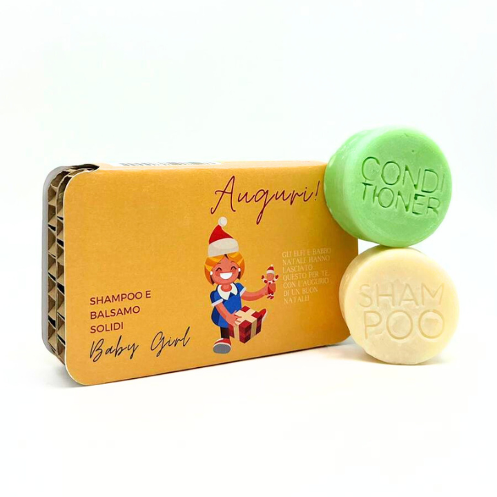COFFRET DE NOËL POUR FILLES SHAMPOING SOLIDE BÉBÉ FILLE TALC FLEUR + APRÈS-SHAMPOING SOLIDE BÉBÉ PASTÈQUE &amp; CONCOMBRE
