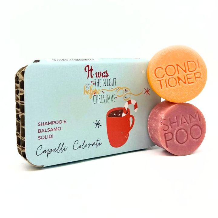 COFFRET DE NOËL SHAMPOING SOLIDE POUR CHEVEUX COLORÉS + APRÈS-SHAMPOING SOLIDE POUR CHEVEUX COLORÉS