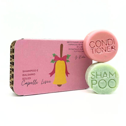 CHRISTMAS PACKAGE: SOLID SHAMPOO FOR STRAIGHT HAIR WITH COTTON FLOWER + SOLID CONDITIONER FOR STRAIGHT HAIR WITH LILAC FLOWER