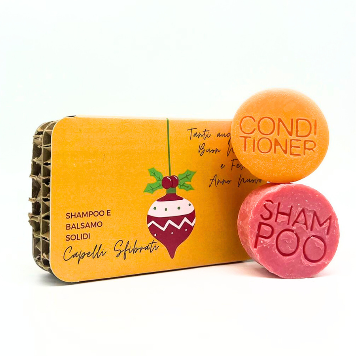 COFFRET DE NOËL SHAMPOING SOLIDE À LA FIGUE DE BARBARIE POUR CHEVEUX ABÎMÉS + APRÈS-SHAMPOING SOLIDE TROPICANA POUR CHEVEUX ABÎMÉS