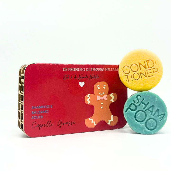 FORFAIT DE NOËL SHAMPOING SOLIDE POUR CHEVEUX GRAS RUGIADA + APRÈS-SHAMPOING SOLIDE POUR CHEVEUX GRAS OU PELLICULAIRES YAOURT ET CRÈME DE RIZ