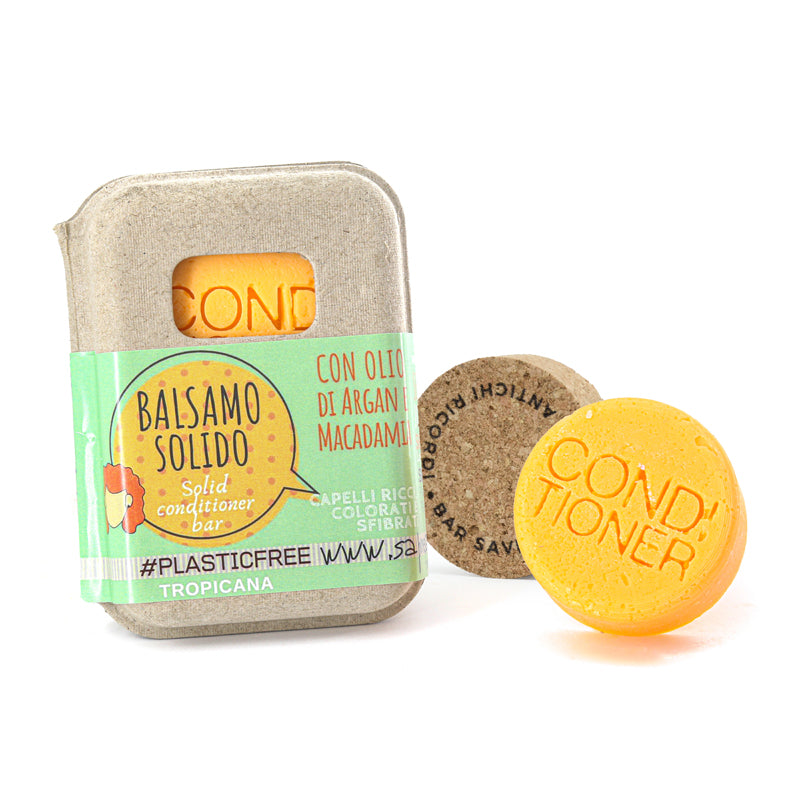 BALSAMO SOLIDO CAPELLI RICCI, COLORATI O SFIBRATI  AL TROPICANA CON BAR SAVER IN SUGHERO