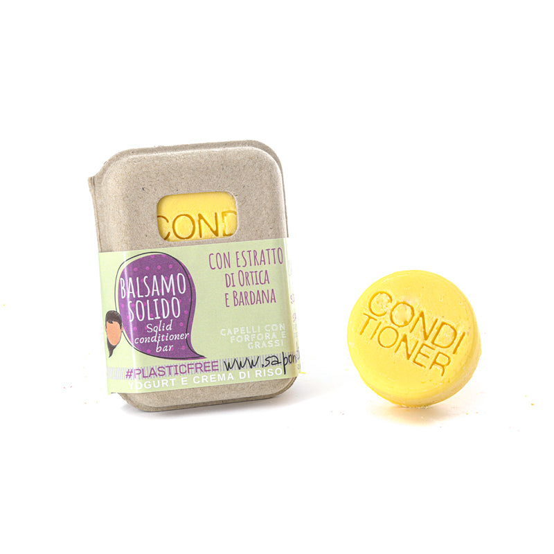 BALSAMO SOLIDO CAPELLI GRASSI O CON FORFORA ALLO YOGURT E CREMA DI RISO senza BAR SAVER IN SUGHERO