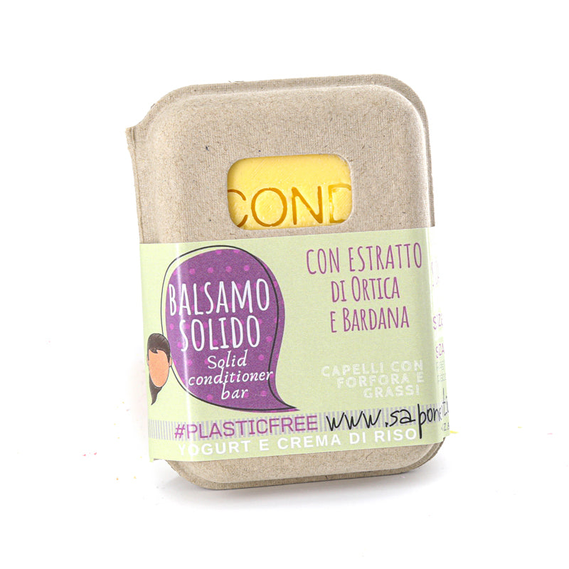 BALSAMO SOLIDO CAPELLI GRASSI O CON FORFORA ALLO YOGURT E CREMA DI RISO senza BAR SAVER IN SUGHERO