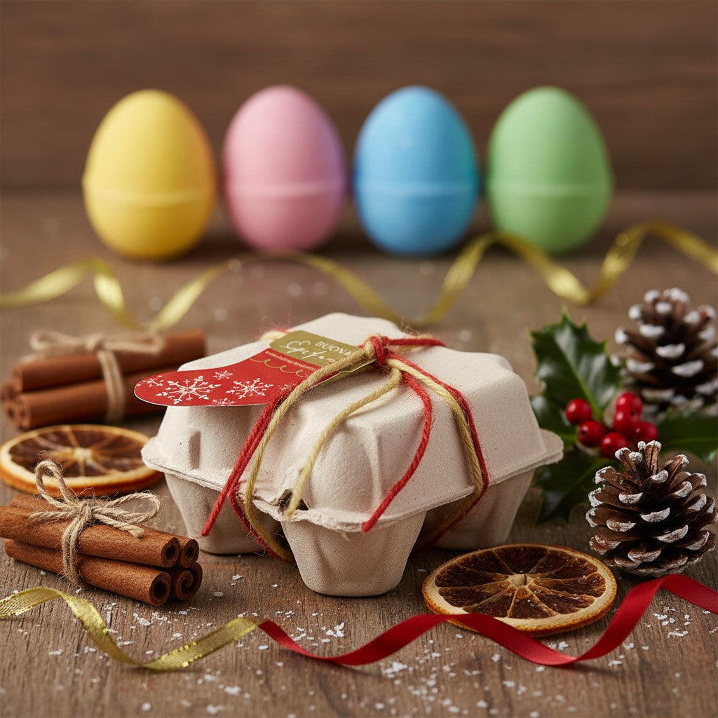 Coffret cadeau de 4 bombes de bain aux œufs pour Noël et l'Épiphanie
