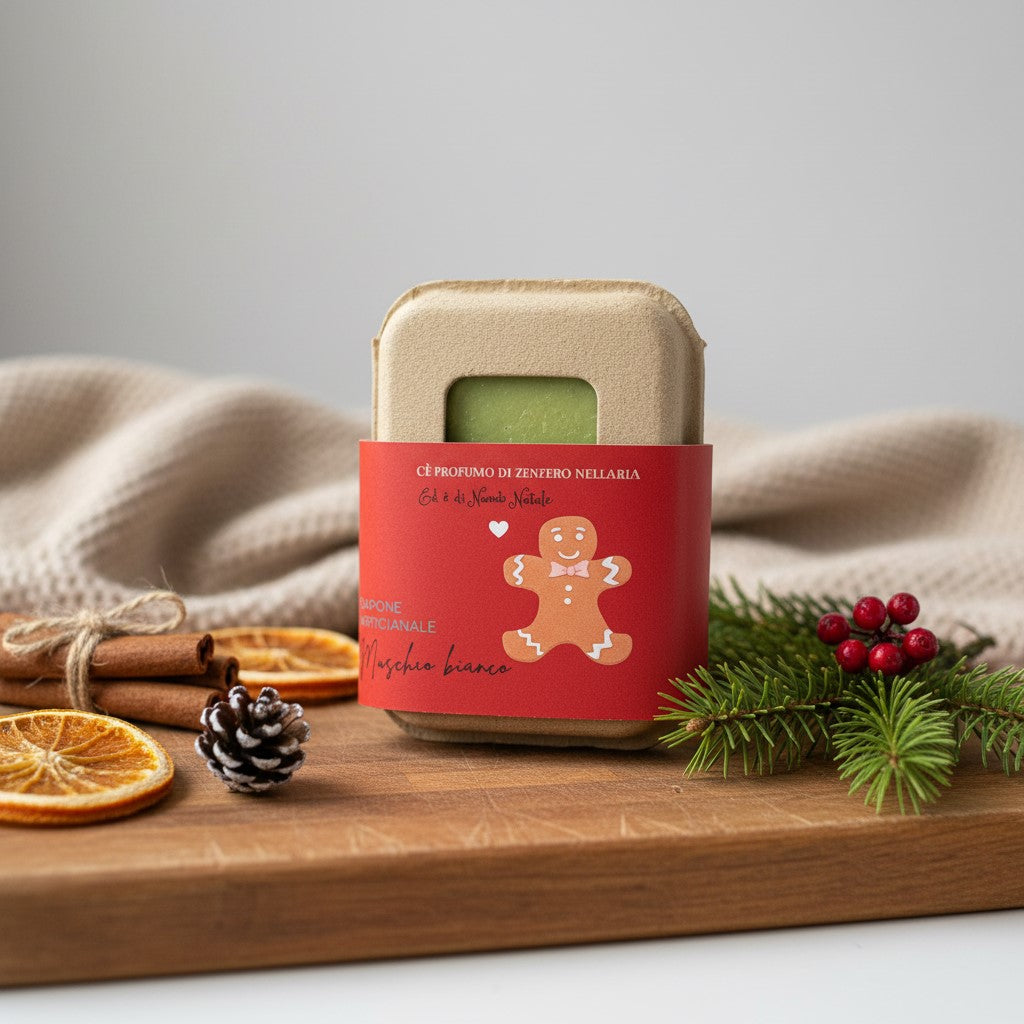 SAVON DE NOËL AU MUSC BLANC DANS UN EMBALLAGE EN CARTON RECYCLÉ