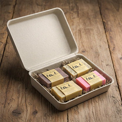 VALENTINE'S DAY GIFT SET: 4 BARS OF ARTISAN SOAP WITH A STRAW LINER - 100g each