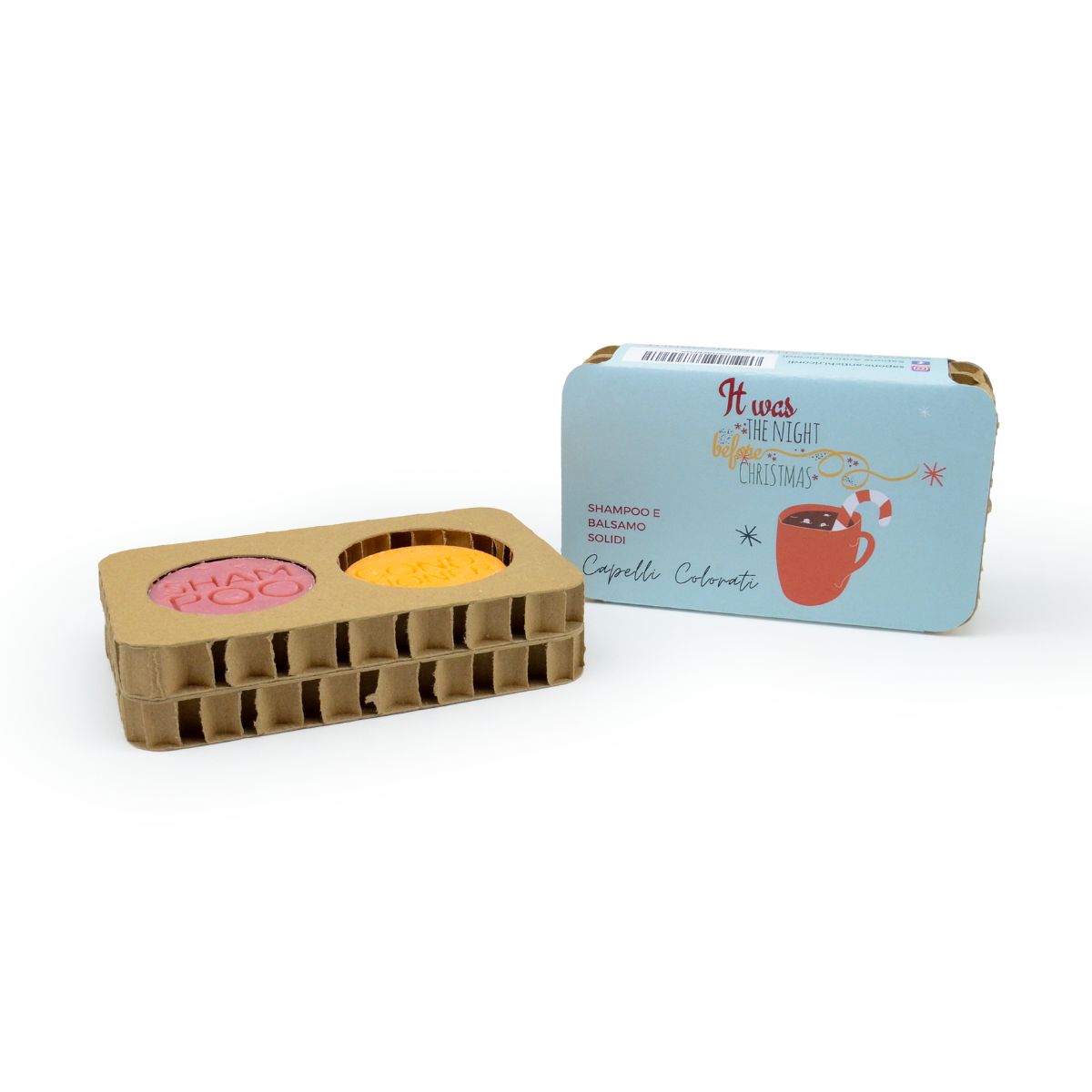 COFFRET DE NOËL SHAMPOING SOLIDE POUR CHEVEUX COLORÉS + APRÈS-SHAMPOING SOLIDE POUR CHEVEUX COLORÉS