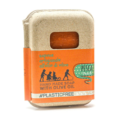 Peach soap packaging in recycled cardboard