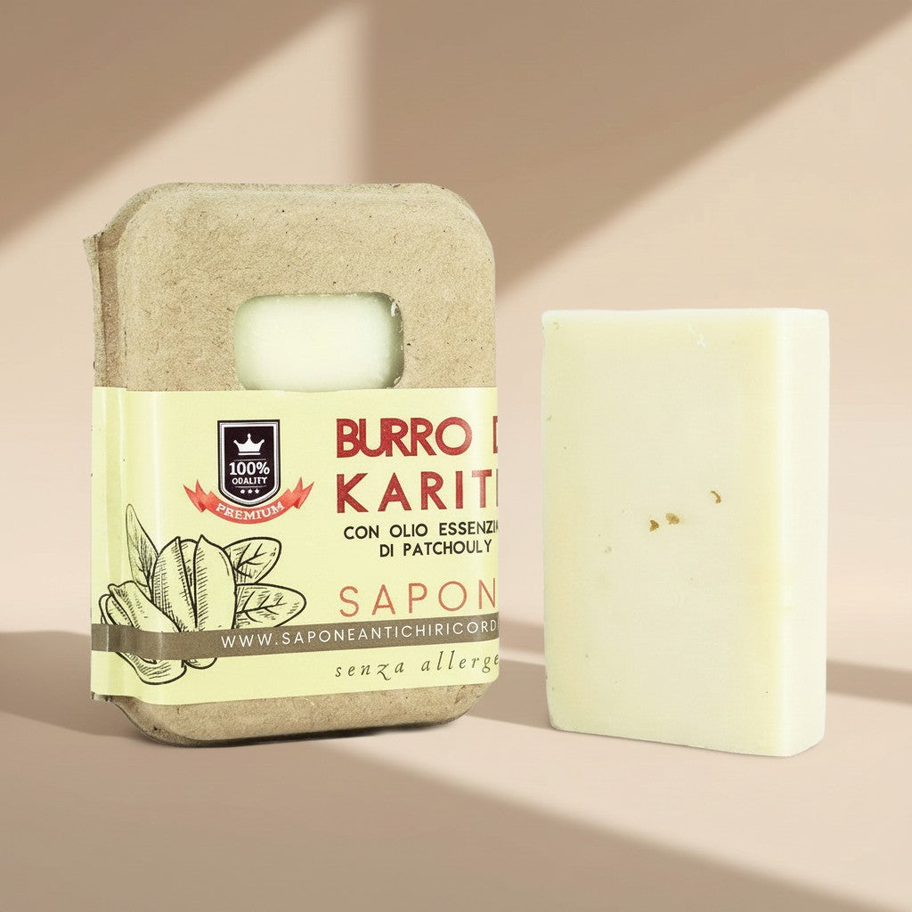 SAPONE AL PATCHOULI E BURRO DI KARITÉ PACKAGING IN CARTONE RICICLATO