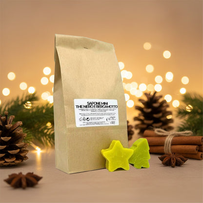 15 BLACK TEA AND BERGAMOT SOAPS – SMALL PINE AND STAR SHAPES