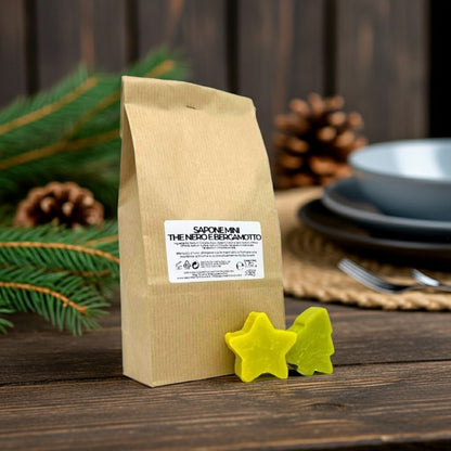 15 BLACK TEA AND BERGAMOT SOAPS – SMALL PINE AND STAR SHAPES