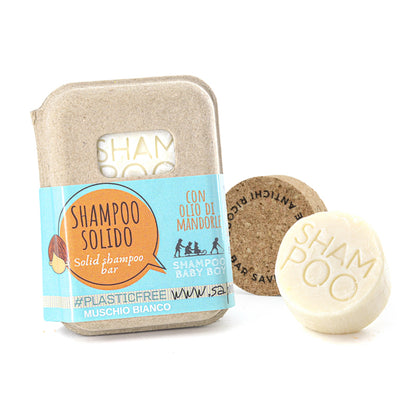 SHAMPOO SOLIDO BABY BOY AL MUSCHIO BIANCO CON BAR SAVER IN SUGHERO
