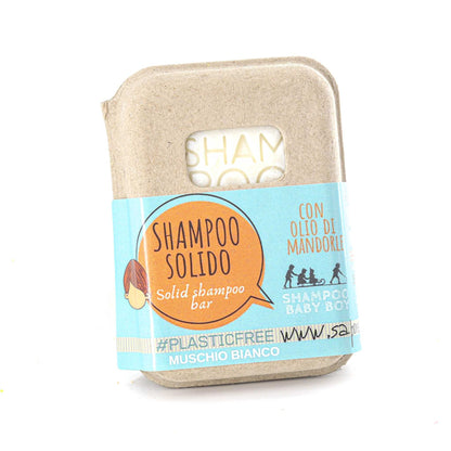 SHAMPOO SOLIDO BABY BOY AL MUSCHIO BIANCO CON BAR SAVER IN SUGHERO