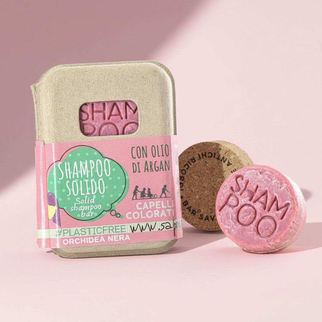 SHAMPOING SOLIDE POUR CHEVEUX COLORÉS À L'ORCHIDÉE NOIRE ET AU BOUCHON DE LIÈGE