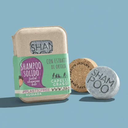 SOLID SHAMPOO FOR OILY HAIR WITH DEW AND CORK BAR SAVER